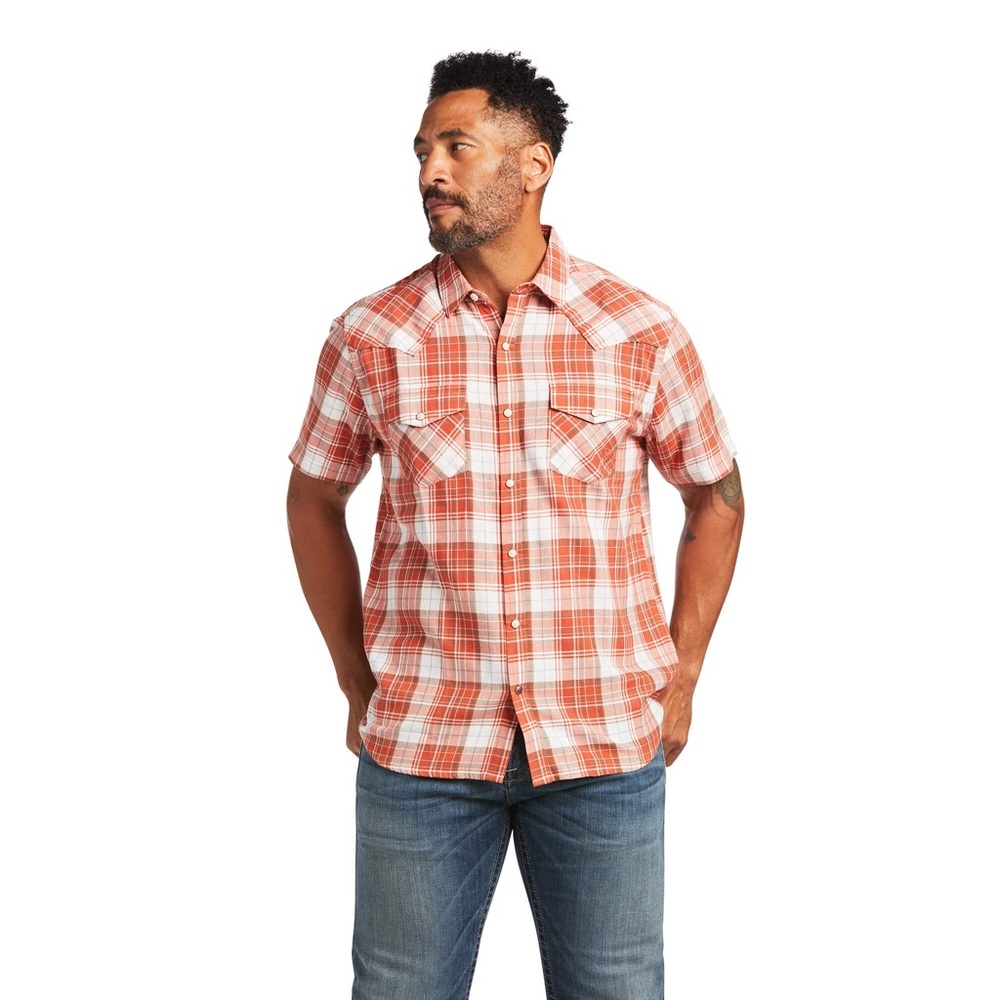 Ariat Men’s Harley Retro Snap Short Sleeve Plaid‎ Shirt | Ginger Spice | Size L